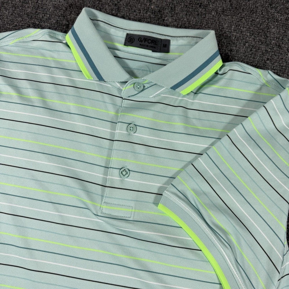G/FORE Polo Shirt M Mens Green Striped Short Sleeve Performance Golf Polo